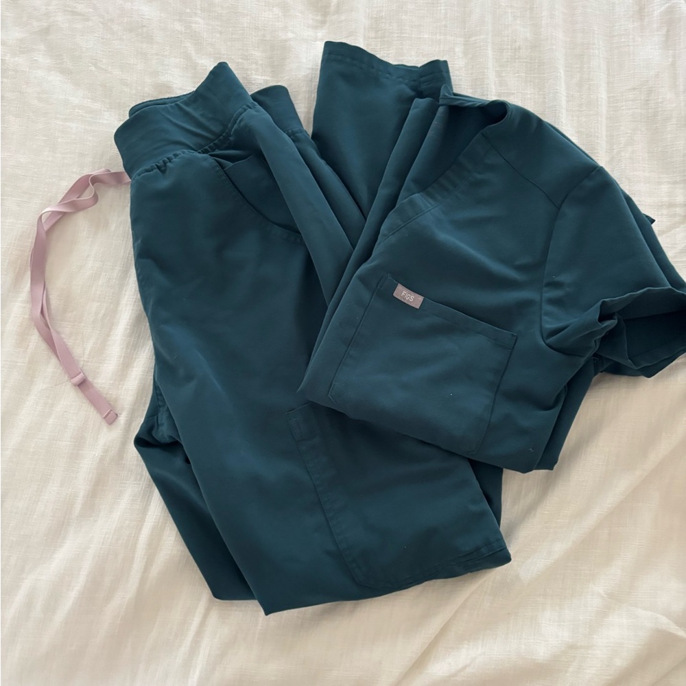 FIGS CARIBBEAN BLUE SCRUB SET XS